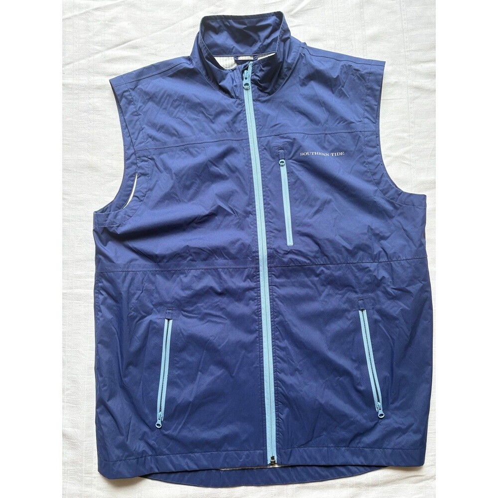 Southern Tide Mens Medium Blue Packable Wind Vest Full Zip Lightweight Golf Outd